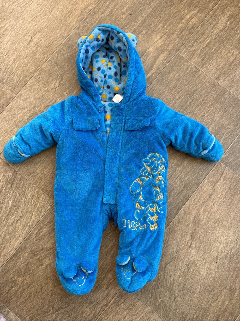 Boy thick bunting Tigger Blue Plush Hooded One-Piece(Newborn)